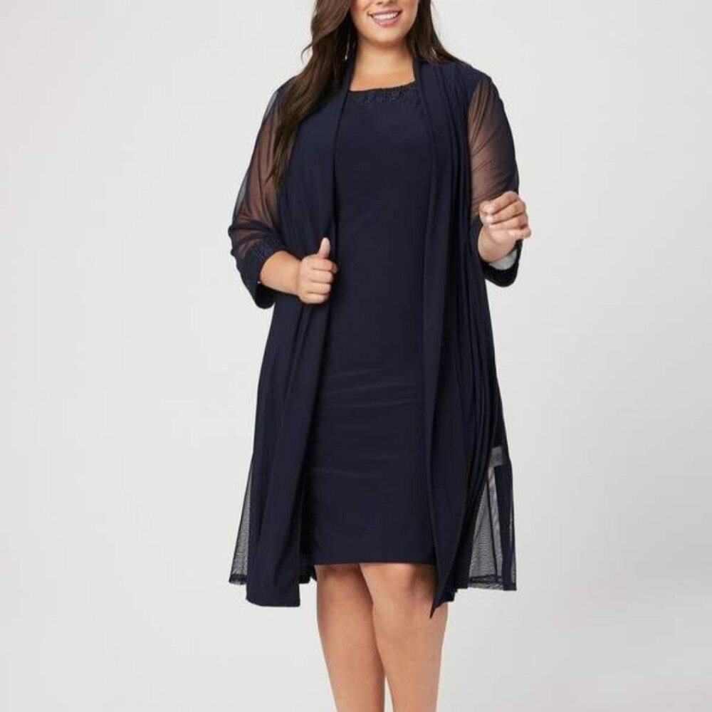 R & M Richards women 2- piece dress size 2X Navy Blue